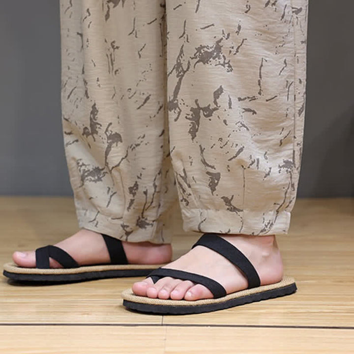 Buddha Stones Pantaloni estivi casual minimalisti con coulisse e motivo astratto alla caviglia, pantaloni harem da uomo con tasca - image 26
