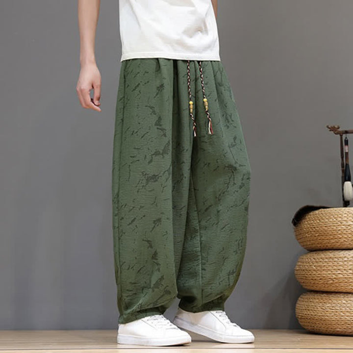Buddha Stones Pantaloni estivi casual minimalisti con coulisse e motivo astratto alla caviglia, pantaloni harem da uomo con tasca - image 5