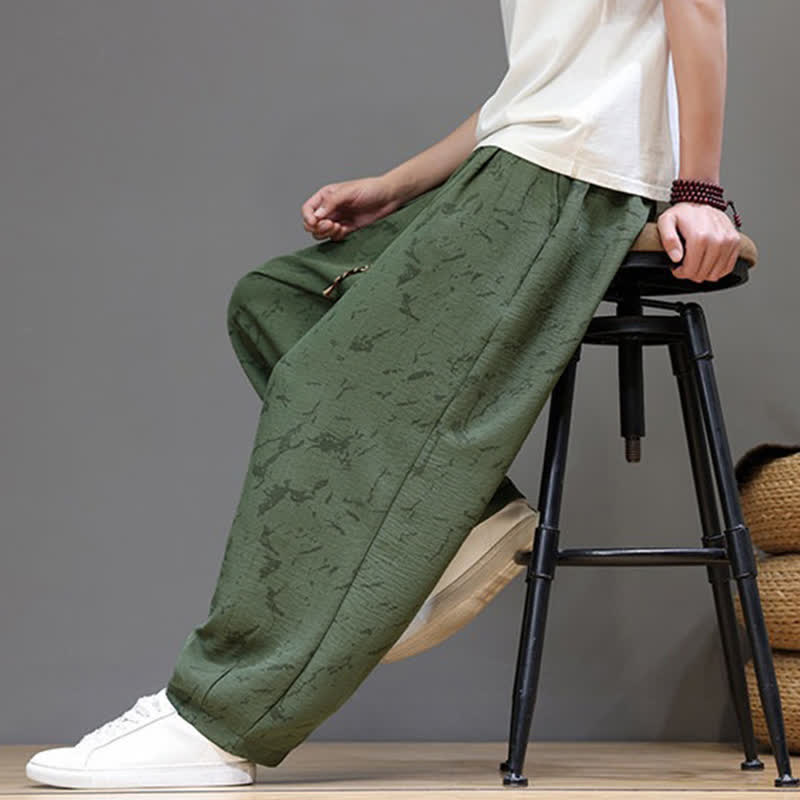 Buddha Stones Pantaloni estivi casual minimalisti con coulisse e motivo astratto alla caviglia, pantaloni harem da uomo con tasca - image 8