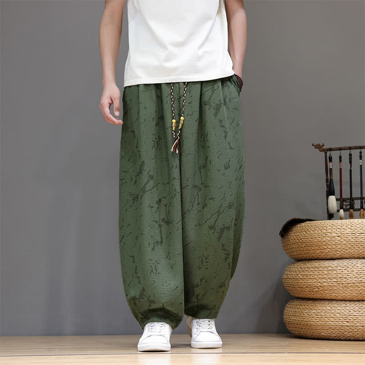Buddha Stones Pantaloni estivi casual minimalisti con coulisse e motivo astratto alla caviglia, pantaloni harem da uomo con tasca - image 6