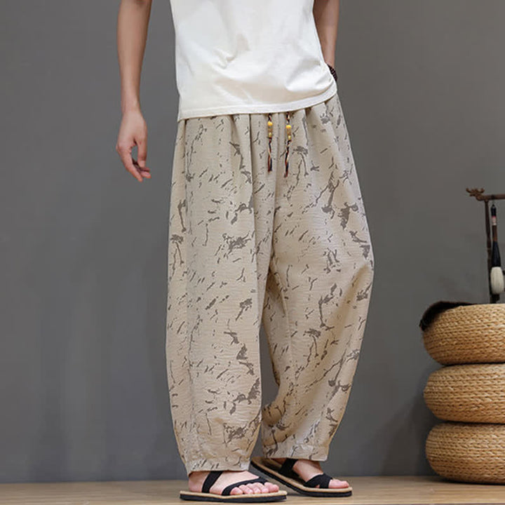 Buddha Stones Pantaloni estivi casual minimalisti con coulisse e motivo astratto alla caviglia, pantaloni harem da uomo con tasca - image 22