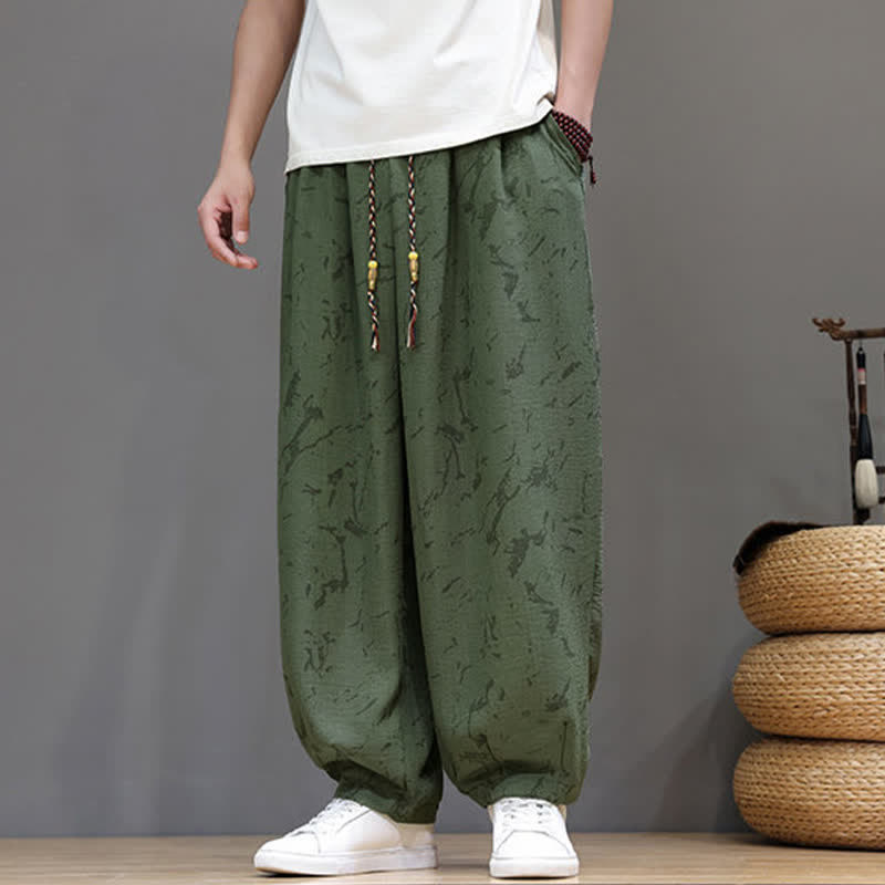 Buddha Stones Pantaloni estivi casual minimalisti con coulisse e motivo astratto alla caviglia, pantaloni harem da uomo con tasca - image 2
