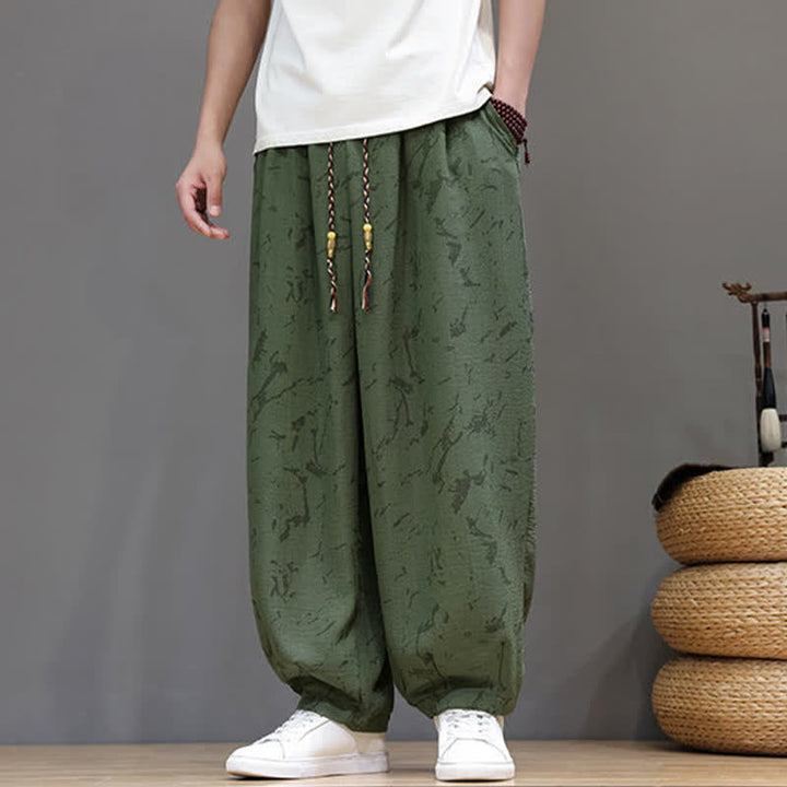 Buddha Stones Pantaloni estivi casual minimalisti con coulisse e motivo astratto alla caviglia, pantaloni harem da uomo con tasca - image 2
