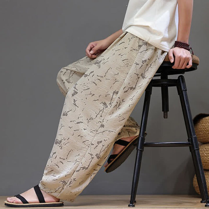 Buddha Stones Pantaloni estivi casual minimalisti con coulisse e motivo astratto alla caviglia, pantaloni harem da uomo con tasca - image 23