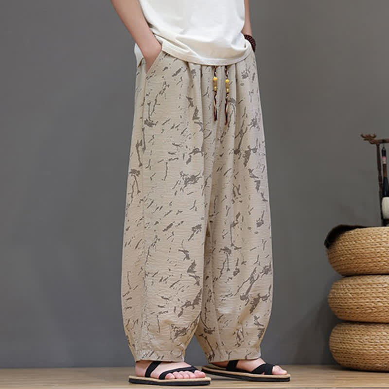 Buddha Stones Pantaloni estivi casual minimalisti con coulisse e motivo astratto alla caviglia, pantaloni harem da uomo con tasca - image 17