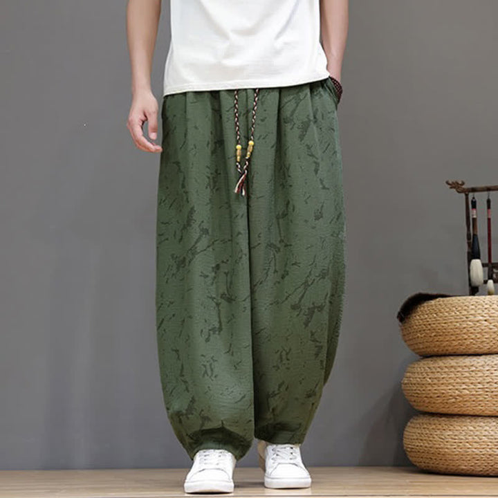 Buddha Stones Pantaloni estivi casual minimalisti con coulisse e motivo astratto alla caviglia, pantaloni harem da uomo con tasca - Verde oliva scuro - US/UK/AU52, EU62 (8XL) - image 0