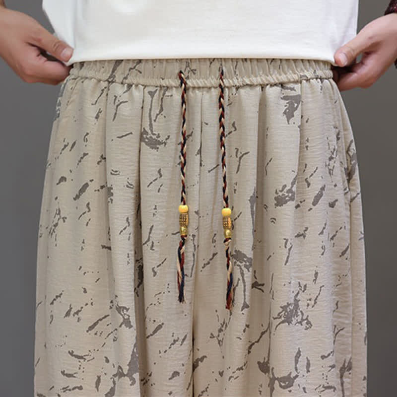 Buddha Stones Pantaloni estivi casual minimalisti con coulisse e motivo astratto alla caviglia, pantaloni harem da uomo con tasca - image 24