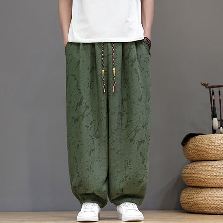 Buddha Stones Pantaloni estivi casual minimalisti con coulisse e motivo astratto alla caviglia, pantaloni harem da uomo con tasca - image 7