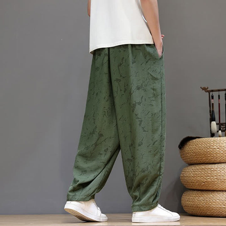 Buddha Stones Pantaloni estivi casual minimalisti con coulisse e motivo astratto alla caviglia, pantaloni harem da uomo con tasca - image 3