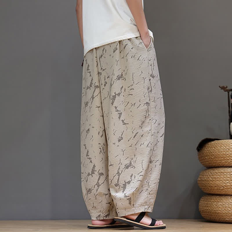 Buddha Stones Pantaloni estivi casual minimalisti con coulisse e motivo astratto alla caviglia, pantaloni harem da uomo con tasca - image 19