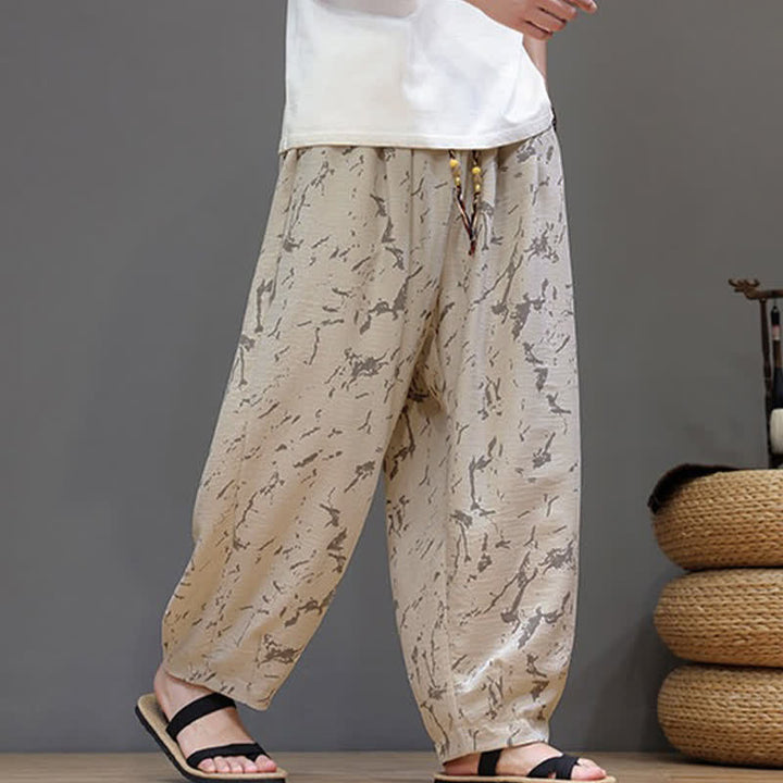 Buddha Stones Pantaloni estivi casual minimalisti con coulisse e motivo astratto alla caviglia, pantaloni harem da uomo con tasca - image 21