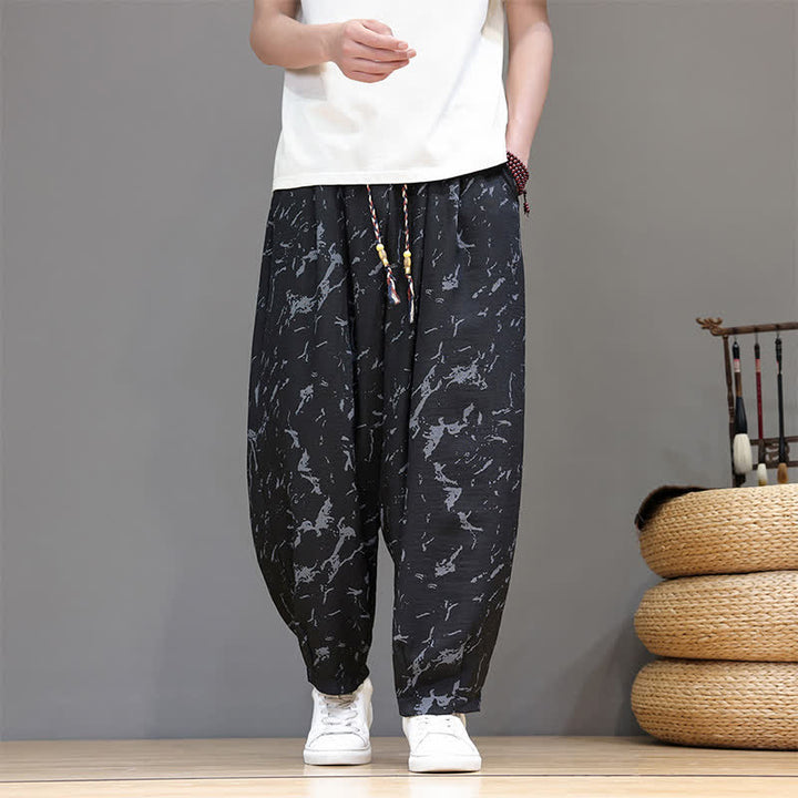 Buddha Stones Pantaloni estivi casual minimalisti con coulisse e motivo astratto alla caviglia, pantaloni harem da uomo con tasca - image 10