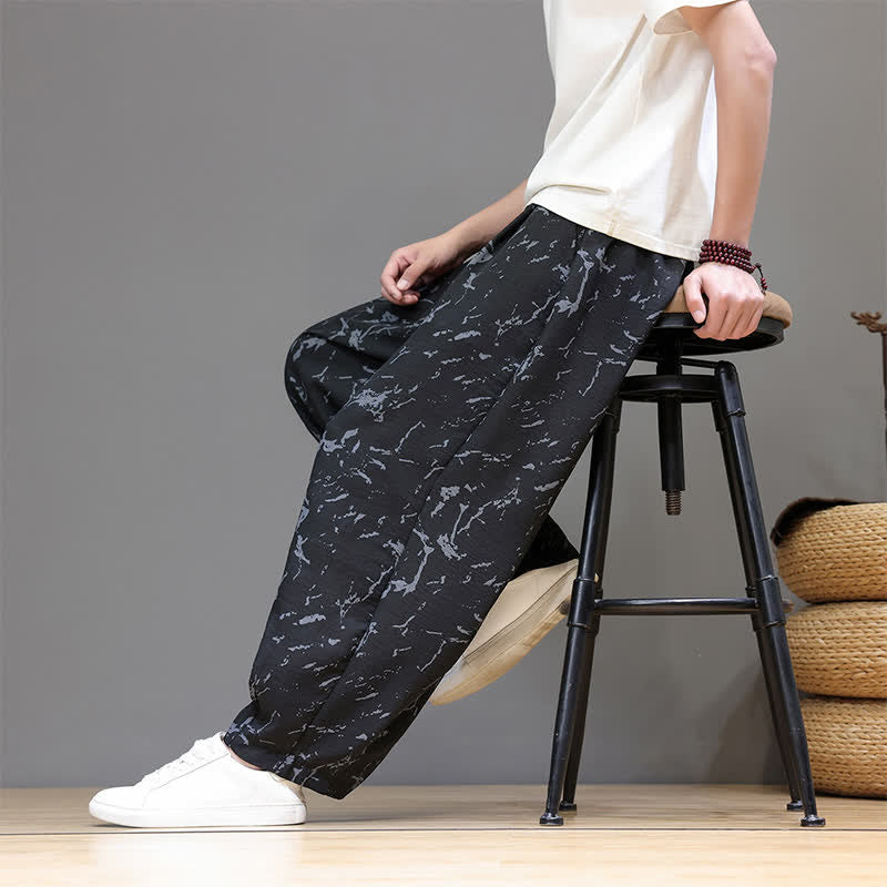 Buddha Stones Pantaloni estivi casual minimalisti con coulisse e motivo astratto alla caviglia, pantaloni harem da uomo con tasca - image 15