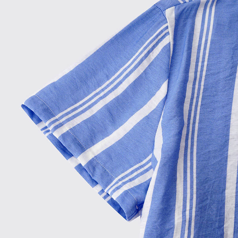 Buddha Stones Camicia da uomo a maniche corte, classica, estiva, casual, con bottoni e righe verticali. - image 16