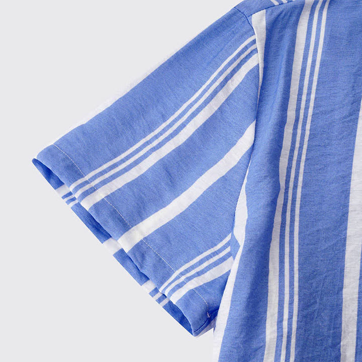 Buddha Stones Camicia da uomo a maniche corte, classica, estiva, casual, con bottoni e righe verticali. - image 16