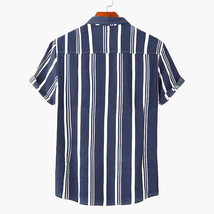 Buddha Stones Camicia da uomo a maniche corte, classica, estiva, casual, con bottoni e righe verticali. - image 8