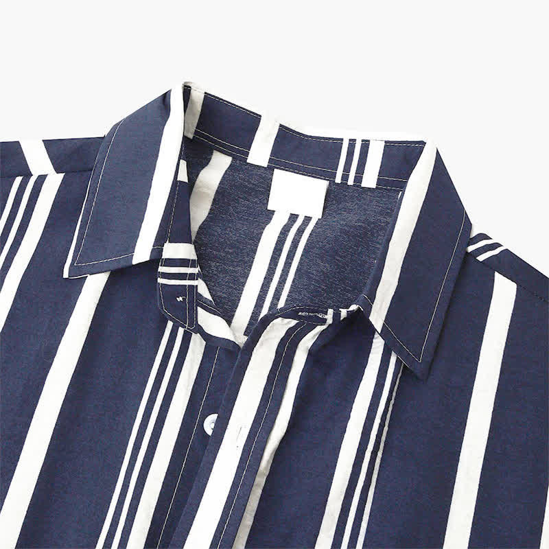 Buddha Stones Camicia da uomo a maniche corte, classica, estiva, casual, con bottoni e righe verticali. - image 10