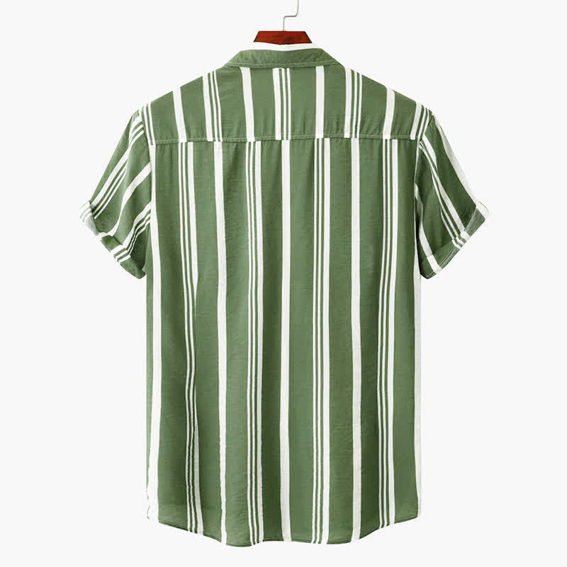 Buddha Stones Camicia da uomo a maniche corte, classica, estiva, casual, con bottoni e righe verticali. - image 1