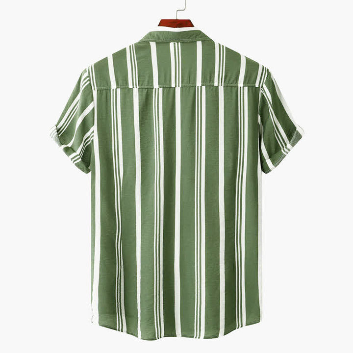Buddha Stones Camicia da uomo a maniche corte, classica, estiva, casual, con bottoni e righe verticali. - image 1