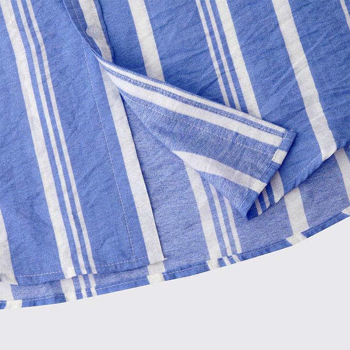 Buddha Stones Camicia da uomo a maniche corte, classica, estiva, casual, con bottoni e righe verticali. - image 19