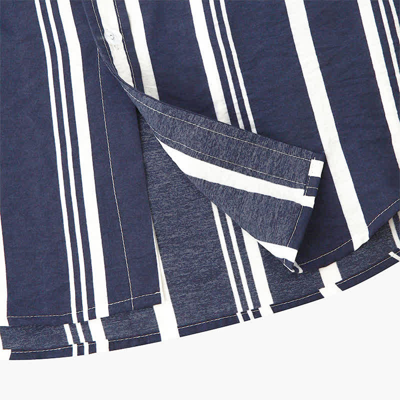 Buddha Stones Camicia da uomo a maniche corte, classica, estiva, casual, con bottoni e righe verticali. - image 12