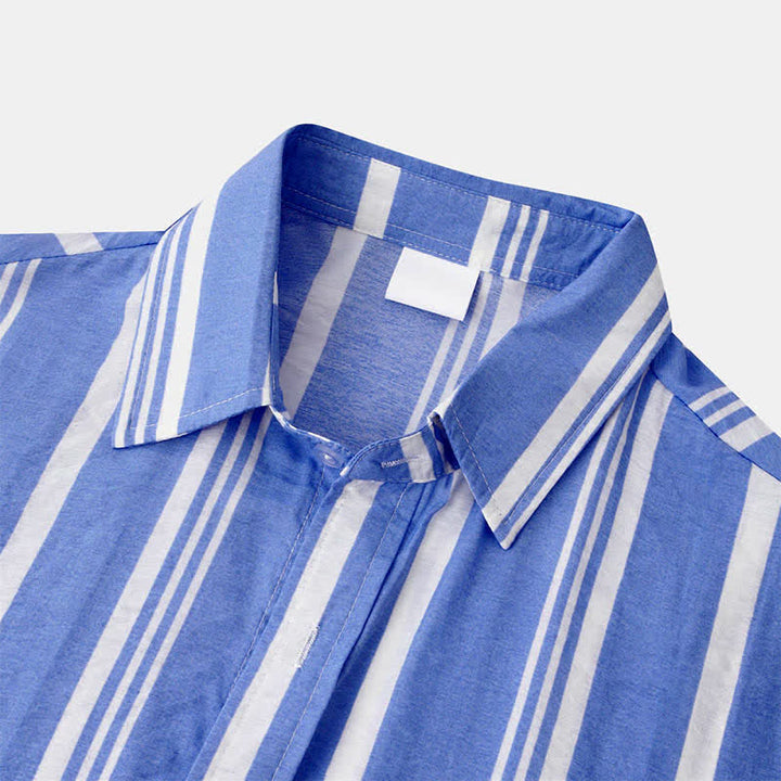 Buddha Stones Camicia da uomo a maniche corte, classica, estiva, casual, con bottoni e righe verticali. - image 17