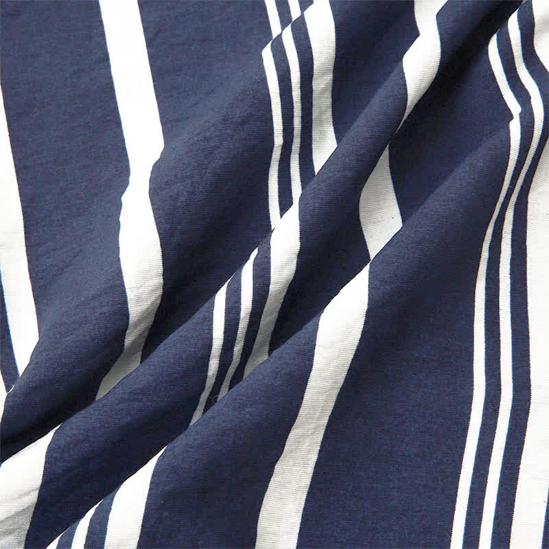 Buddha Stones Camicia da uomo a maniche corte, classica, estiva, casual, con bottoni e righe verticali. - image 13