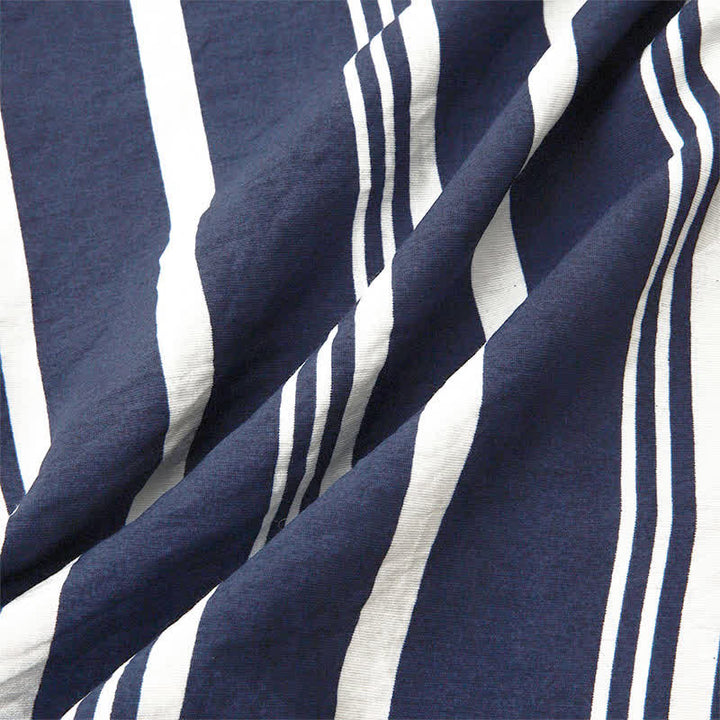Buddha Stones Camicia da uomo a maniche corte, classica, estiva, casual, con bottoni e righe verticali. - image 13