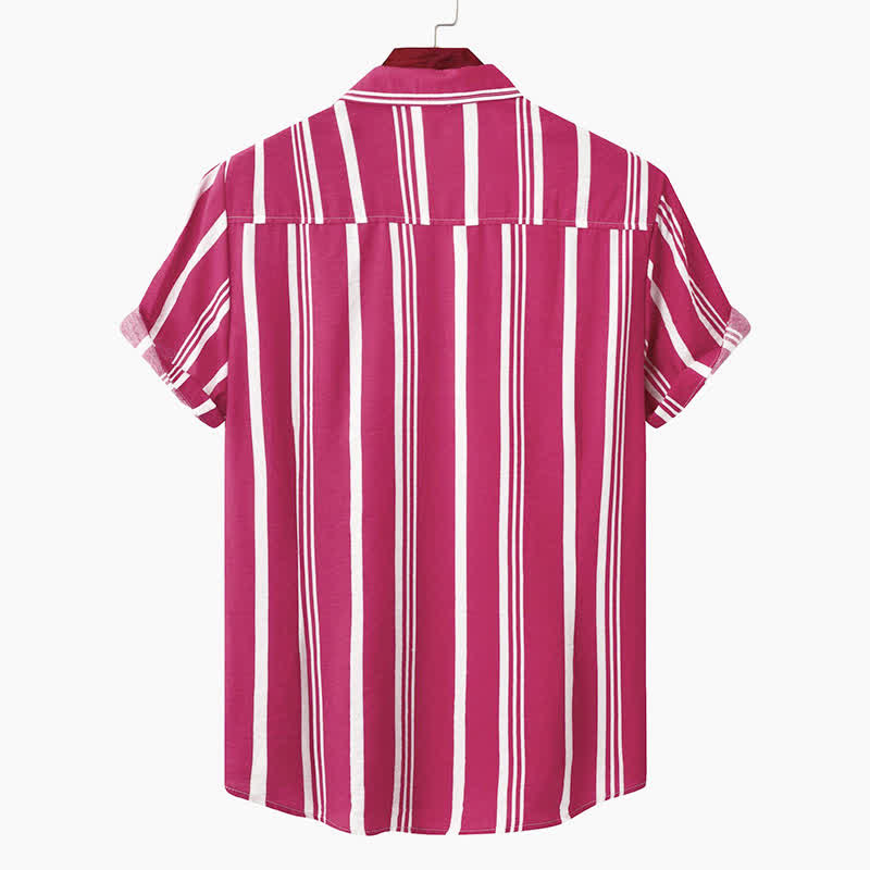 Buddha Stones Camicia da uomo a maniche corte, classica, estiva, casual, con bottoni e righe verticali. - image 22