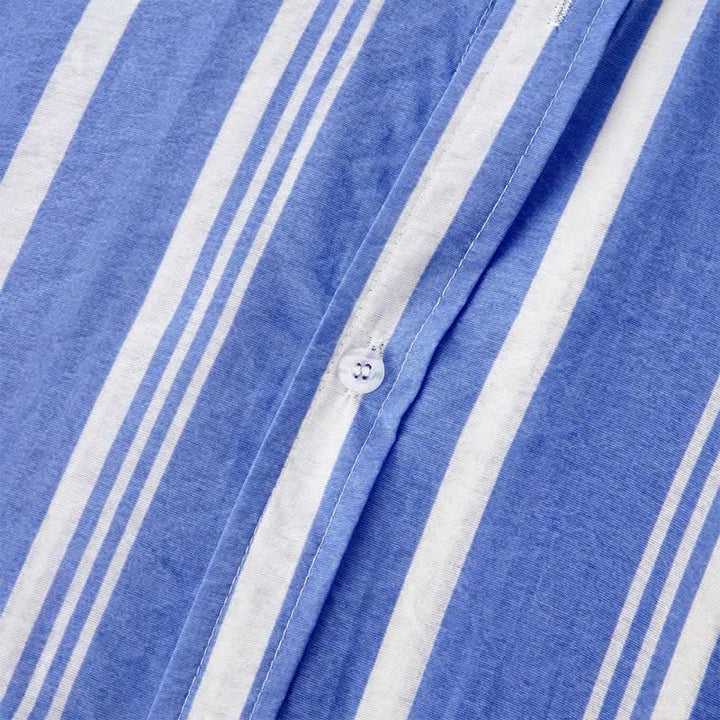 Buddha Stones Camicia da uomo a maniche corte, classica, estiva, casual, con bottoni e righe verticali. - image 18