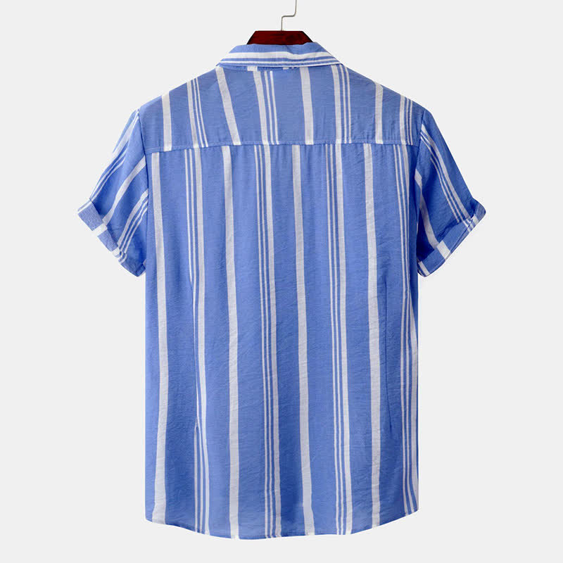 Buddha Stones Camicia da uomo a maniche corte, classica, estiva, casual, con bottoni e righe verticali. - image 15