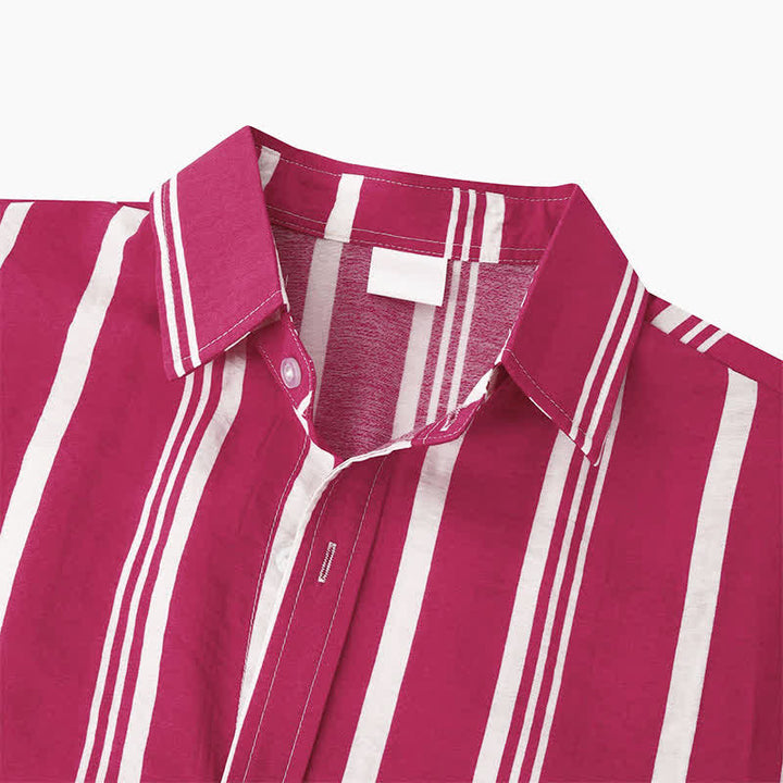 Buddha Stones Camicia da uomo a maniche corte, classica, estiva, casual, con bottoni e righe verticali. - image 24