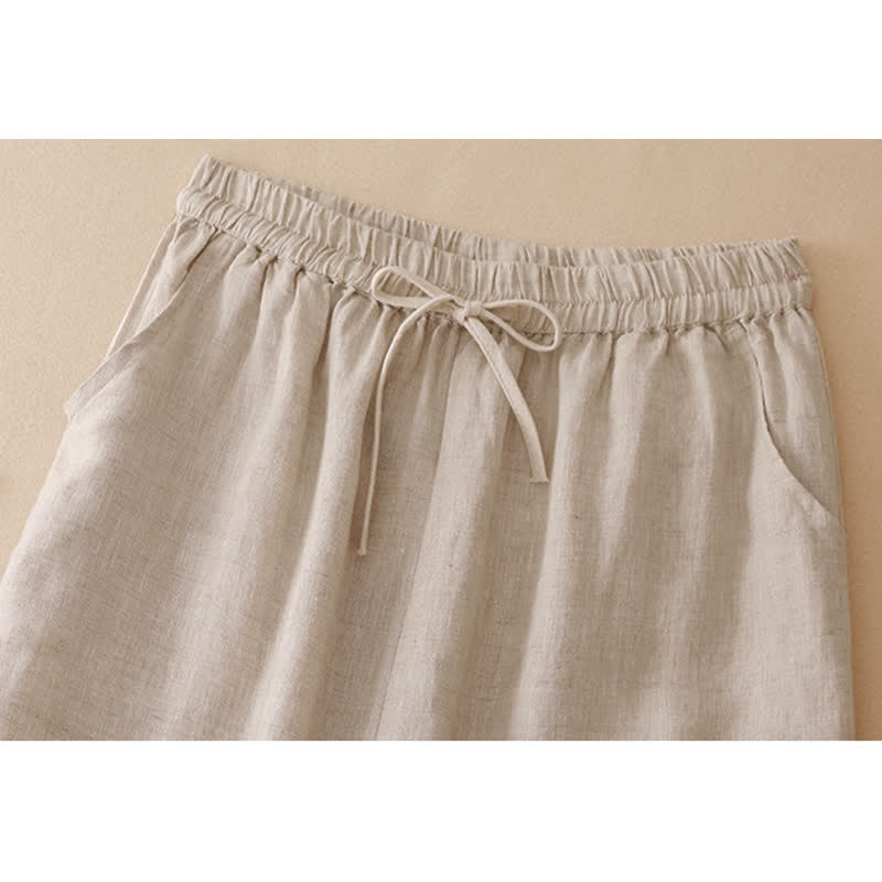 Buddha Stones Pantaloni corti estivi casual minimalisti con coulisse e orlo a fiori, gamba dritta e tasca, da donna. - image 17
