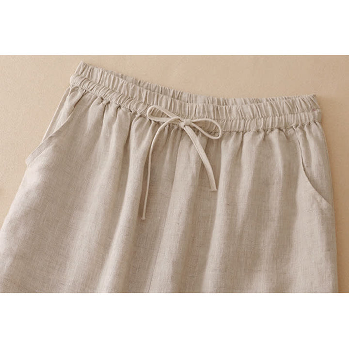 Buddha Stones Pantaloni corti estivi casual minimalisti con coulisse e orlo a fiori, gamba dritta e tasca, da donna. - image 17