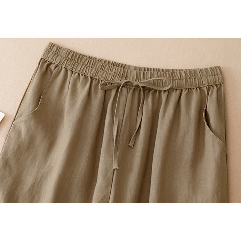 Buddha Stones Pantaloni corti estivi casual minimalisti con coulisse e orlo a fiori, gamba dritta e tasca, da donna. - image 11