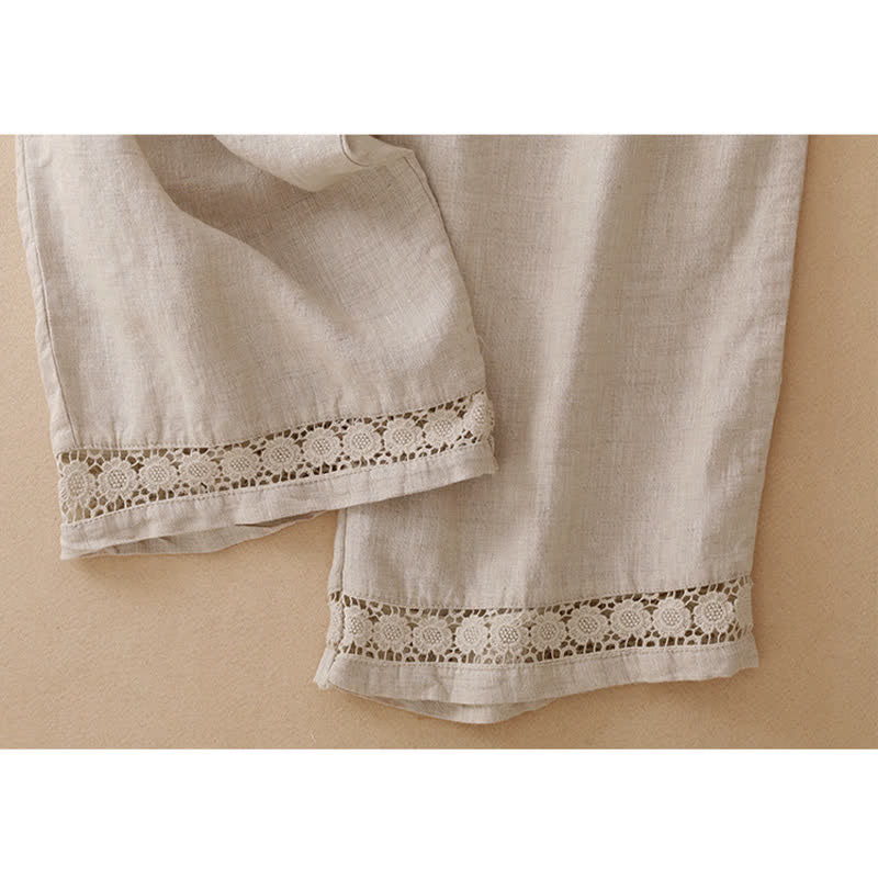 Buddha Stones Pantaloni corti estivi casual minimalisti con coulisse e orlo a fiori, gamba dritta e tasca, da donna. - image 20