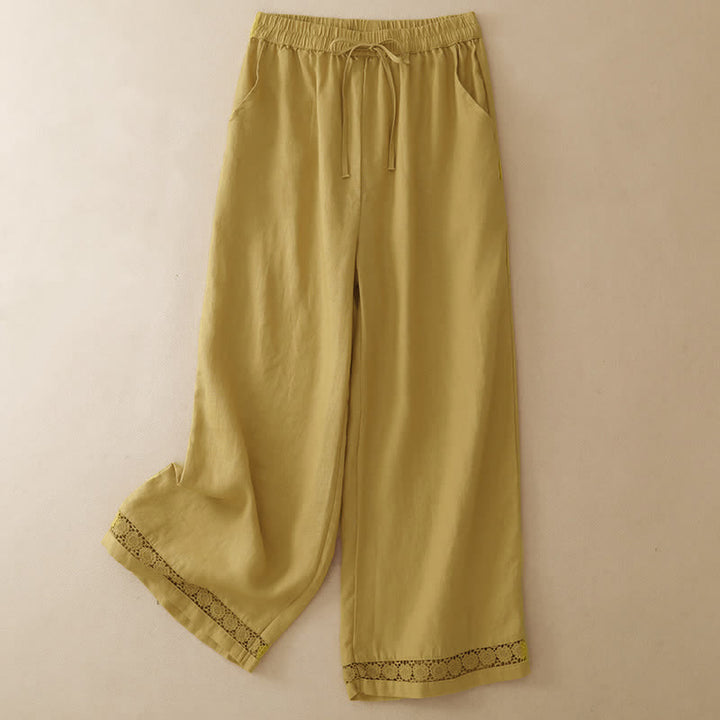 Buddha Stones Pantaloni corti estivi casual minimalisti con coulisse e orlo a fiori, gamba dritta e tasca, da donna. - Cachi - US8-10, UK/AU12-14, EU40-42 (2XL) - image 0