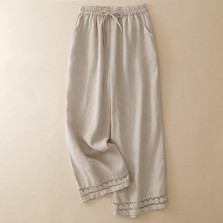 Buddha Stones Pantaloni corti estivi casual minimalisti con coulisse e orlo a fiori, gamba dritta e tasca, da donna. - Beige - US8-10, UK/AU12-14, EU40-42 (2XL) - image 15