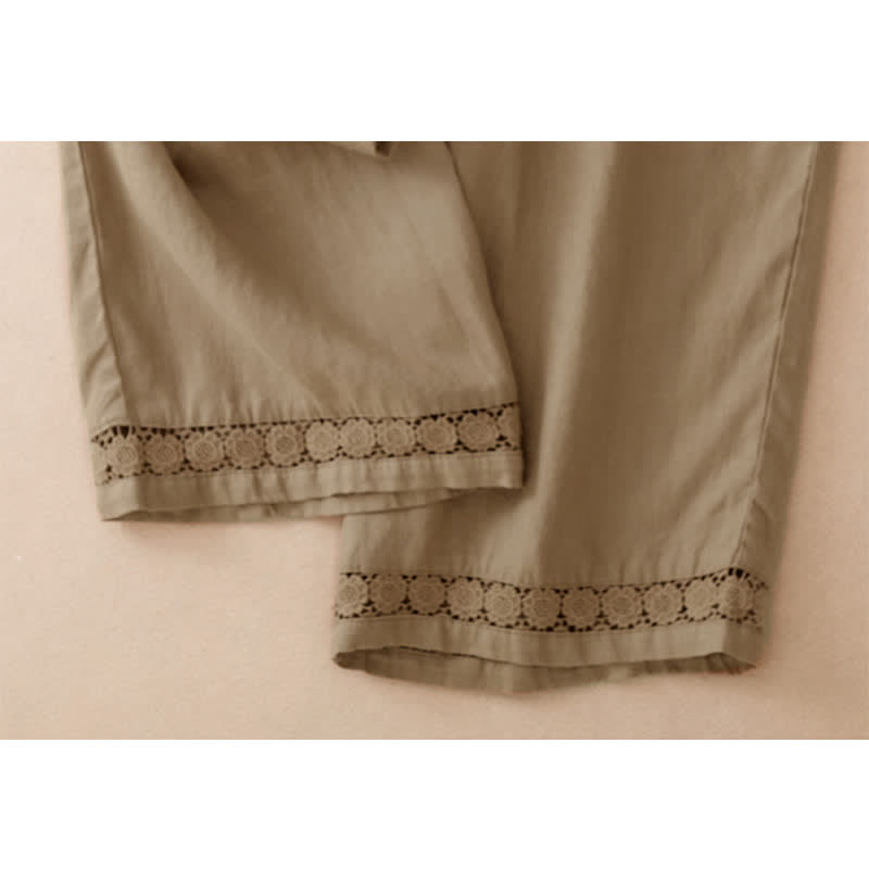 Buddha Stones Pantaloni corti estivi casual minimalisti con coulisse e orlo a fiori, gamba dritta e tasca, da donna. - image 13