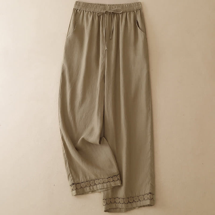 Buddha Stones Pantaloni corti estivi casual minimalisti con coulisse e orlo a fiori, gamba dritta e tasca, da donna. - Tan - US8-10, UK/AU12-14, EU40-42 (2XL) - image 10