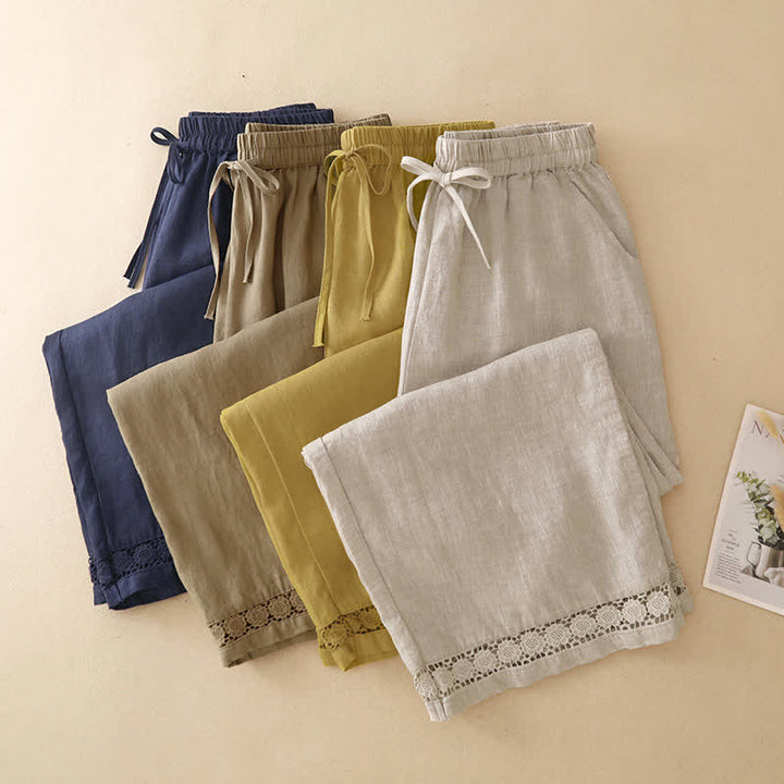 Buddha Stones Pantaloni corti estivi casual minimalisti con coulisse e orlo a fiori, gamba dritta e tasca, da donna. - image 24