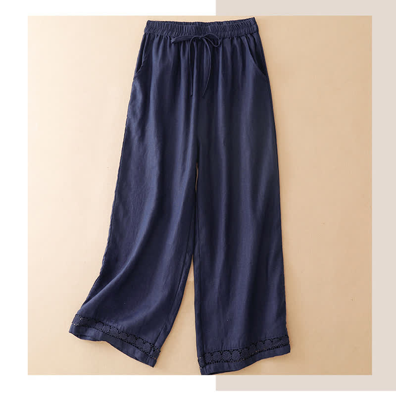 Buddha Stones Pantaloni corti estivi casual minimalisti con coulisse e orlo a fiori, gamba dritta e tasca, da donna. - Marina - US8-10, UK/AU12-14, EU40-42 (2XL) - image 5