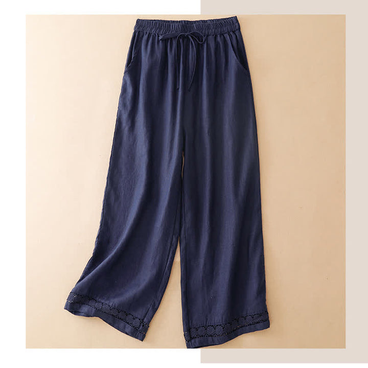 Buddha Stones Pantaloni corti estivi casual minimalisti con coulisse e orlo a fiori, gamba dritta e tasca, da donna. - Marina - US8-10, UK/AU12-14, EU40-42 (2XL) - image 5