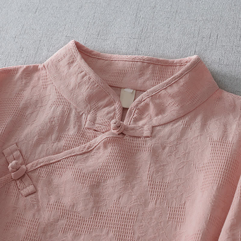 Buddha Stones Camicia da donna estiva stile Tang, casual, con colletto alla coreana e maniche a tre quarti. - image 5