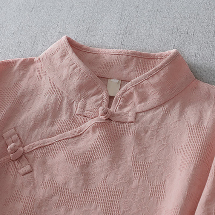 Buddha Stones Camicia da donna estiva stile Tang, casual, con colletto alla coreana e maniche a tre quarti. - image 5