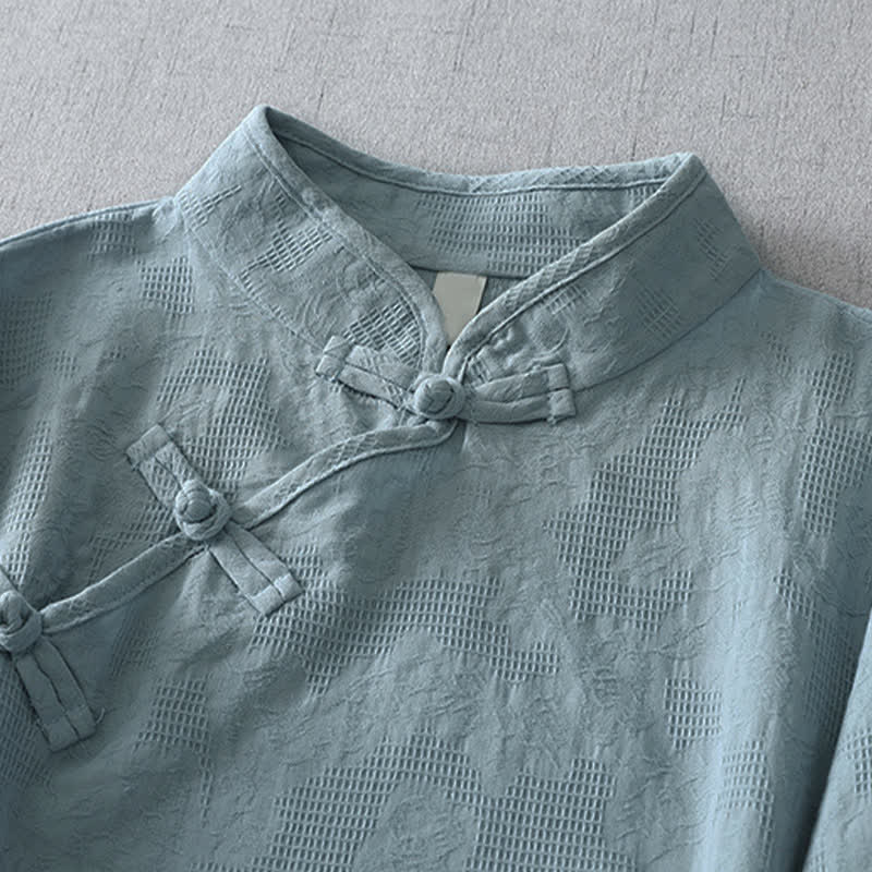 Buddha Stones Camicia da donna estiva stile Tang, casual, con colletto alla coreana e maniche a tre quarti. - image 1