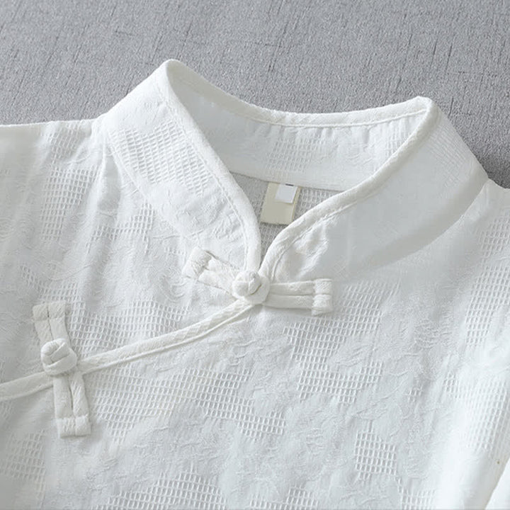 Buddha Stones Camicia da donna estiva stile Tang, casual, con colletto alla coreana e maniche a tre quarti. - image 9