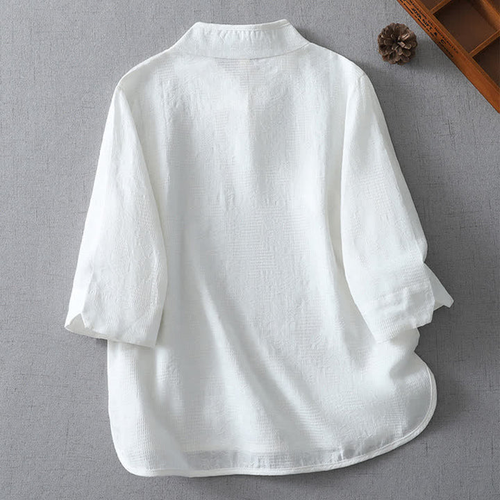 Buddha Stones Camicia da donna estiva stile Tang, casual, con colletto alla coreana e maniche a tre quarti. - image 8