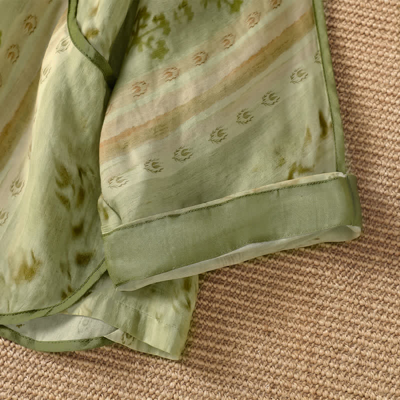 Buddha Stones Camicia da donna estiva casual vintage a maniche lunghe con bottoni e stampa floreale, con taschino. - image 11