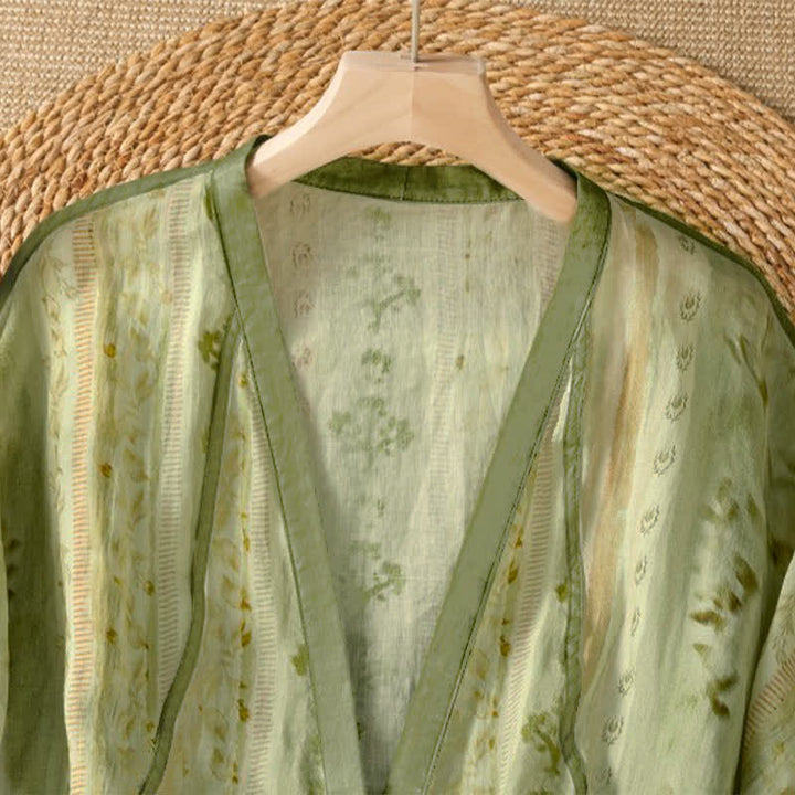 Buddha Stones Camicia da donna estiva casual vintage a maniche lunghe con bottoni e stampa floreale, con taschino. - image 8